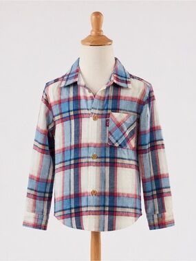 Levi’s Boys Plaid Cotton Button Down Shirt Size 6-7Y Blue Red